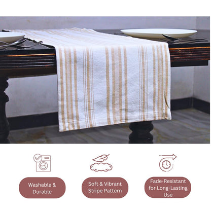 Pure Cotton Fused Stripe Table Runner for 6-Seater Table (74x14 Inch)