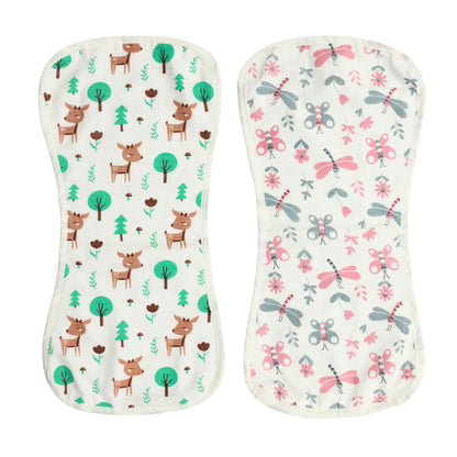 BIGMOON 100% Cotton Muslin Deer & fly Burp Cloth(3 Layer) - Pack of 2 | Size: 26 x 53 cm (10.5 x 21 inches)
