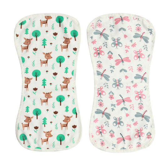 BIGMOON 100% Cotton Muslin Deer & fly Burp Cloth(3 Layer) - Pack of 2 | Size: 26 x 53 cm (10.5 x 21 inches)