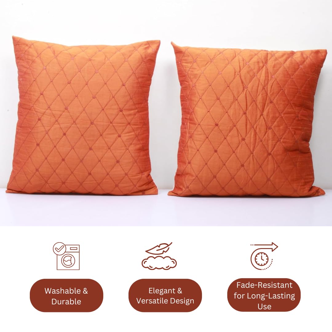 BIGMOON Home Decor Orange Quilted Cushion Covers - 15 x 15 Inch, Set of 2