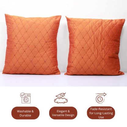 BIGMOON Home Decor Orange Quilted Cushion Covers - 15 x 15 Inch, Set of 2