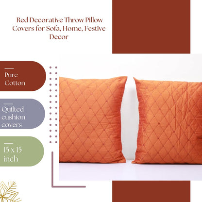 BIGMOON Home Decor Orange Quilted Cushion Covers - 15 x 15 Inch, Set of 2