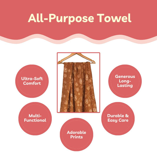 100% Organic Baby Aesthetic Brown Floral Muslin Bath Towel 120x100 cm (49 x 39 Inches) –