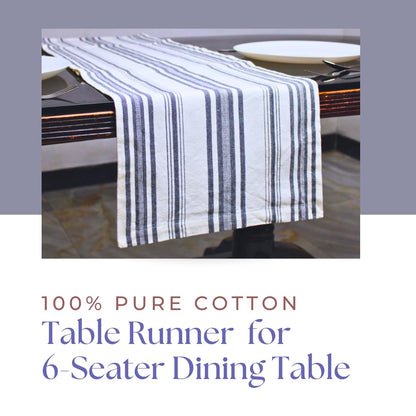 Pure Cotton Fused Stripe Table Runner for 6-Seater Table (74x14 Inch)