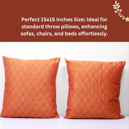 BIGMOON Home Decor Orange Quilted Cushion Covers - 15 x 15 Inch, Set of 2