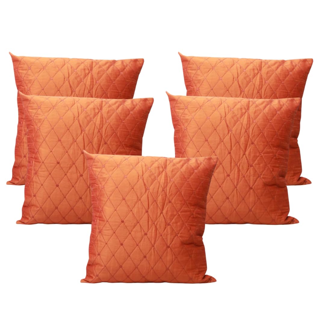 BIGMOON Home Decor Orange Quilted Cushion Covers - 15 x 15 Inch, Set of 2