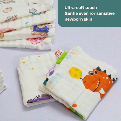 100% Muslin 6 Layer Crinkled Baby Wipes 10x10 Inch - Pack of 6