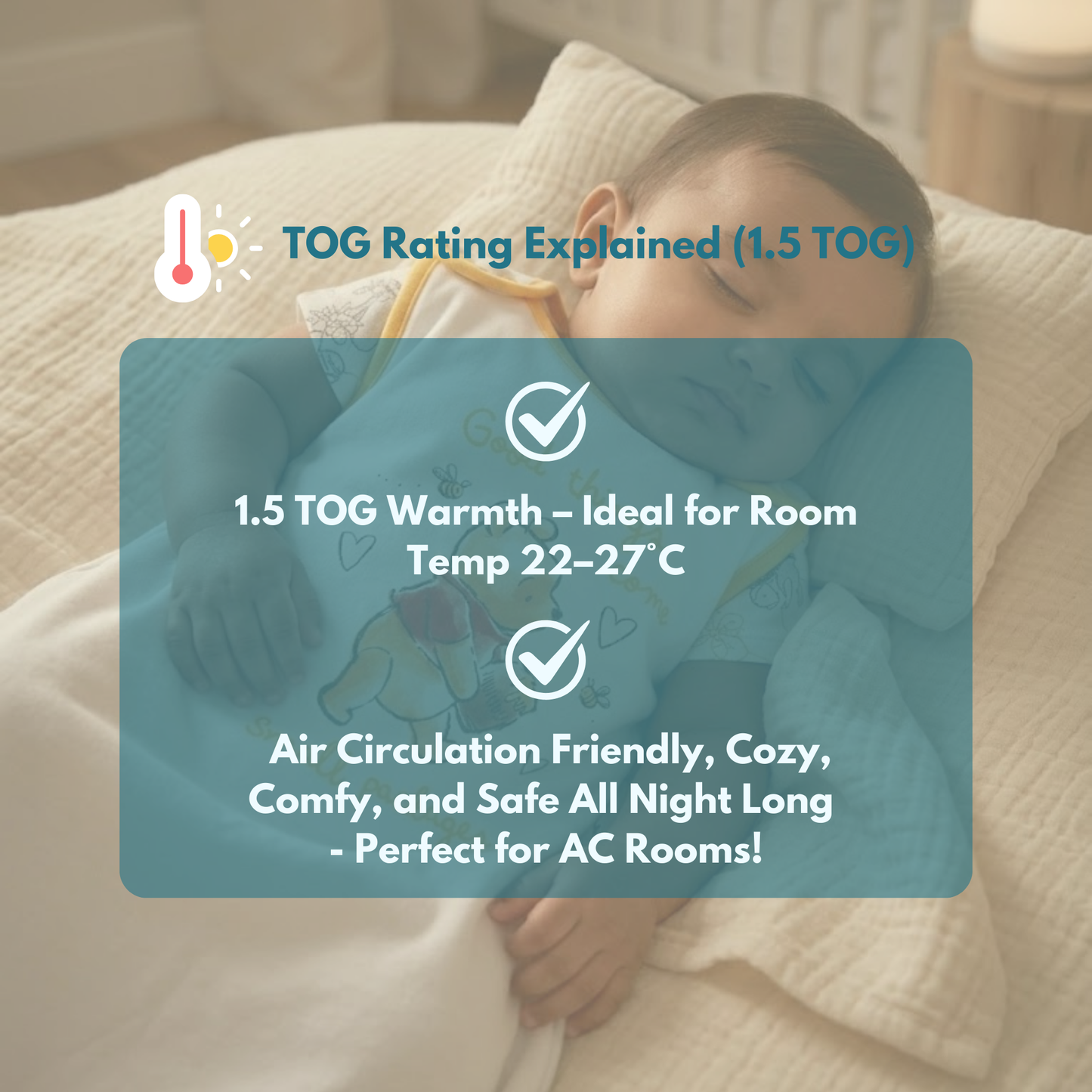 Organic Cotton Baby Sleep Sack 1.5 TOG, Pack of 1 – Teddy Honey