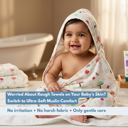 Mushroom Meadow Baby Muslin Towel Set (120 x 100 cm) + 2 Free Wipes (10x10 inch)