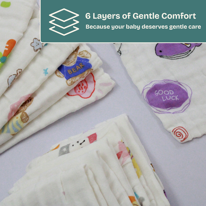 100% Muslin 6 Layer Crinkled Baby Wipes 10x10 Inch - Pack of 6