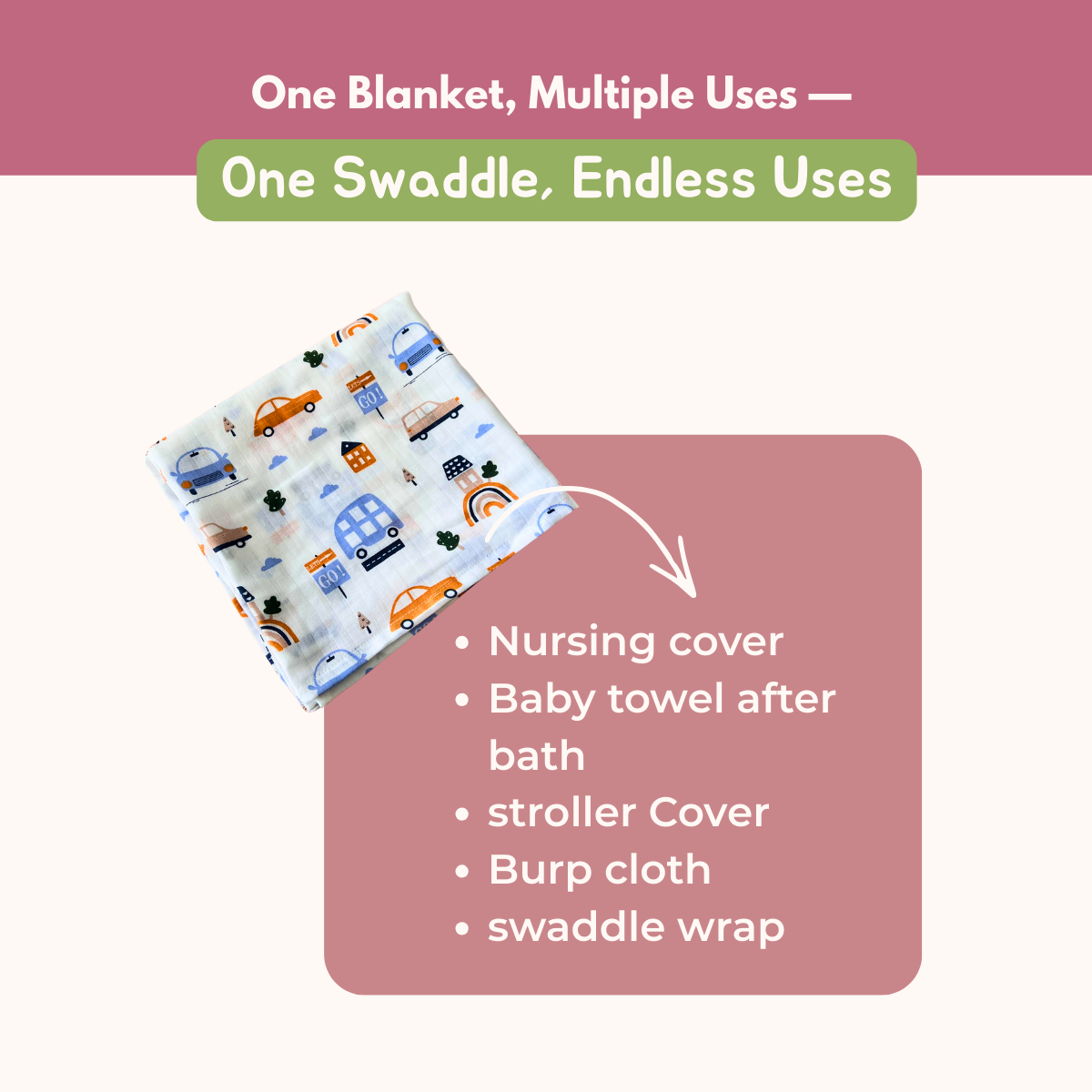 Car & Teddy Bear 100% GOTS Certified | Double Layer Muslin Swaddle (70 x 70 cm, Pack of 2)