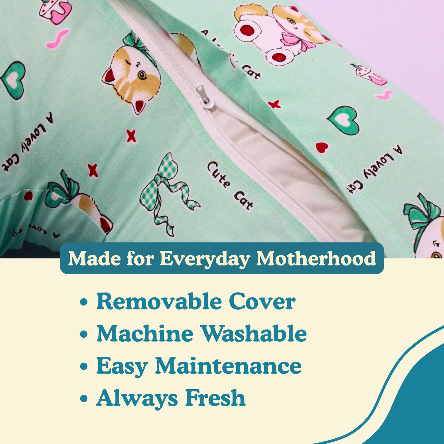 Kitty Bloom Premium Cotton Nursing Pillow for Newborn Baby | Breastfeeding & Feeding Support Cushion | 0–12 Months