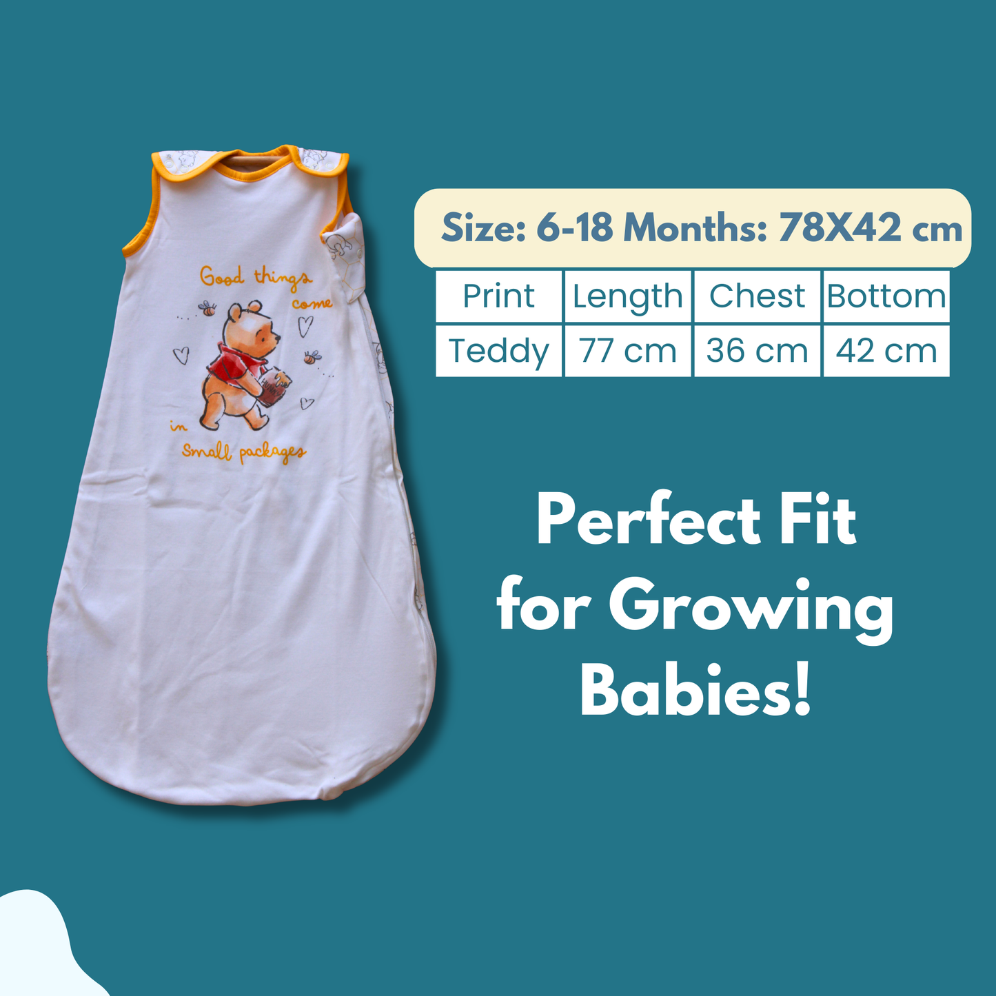 Organic Cotton Baby Sleep Sack 1.5 TOG, Pack of 1 – Teddy Honey