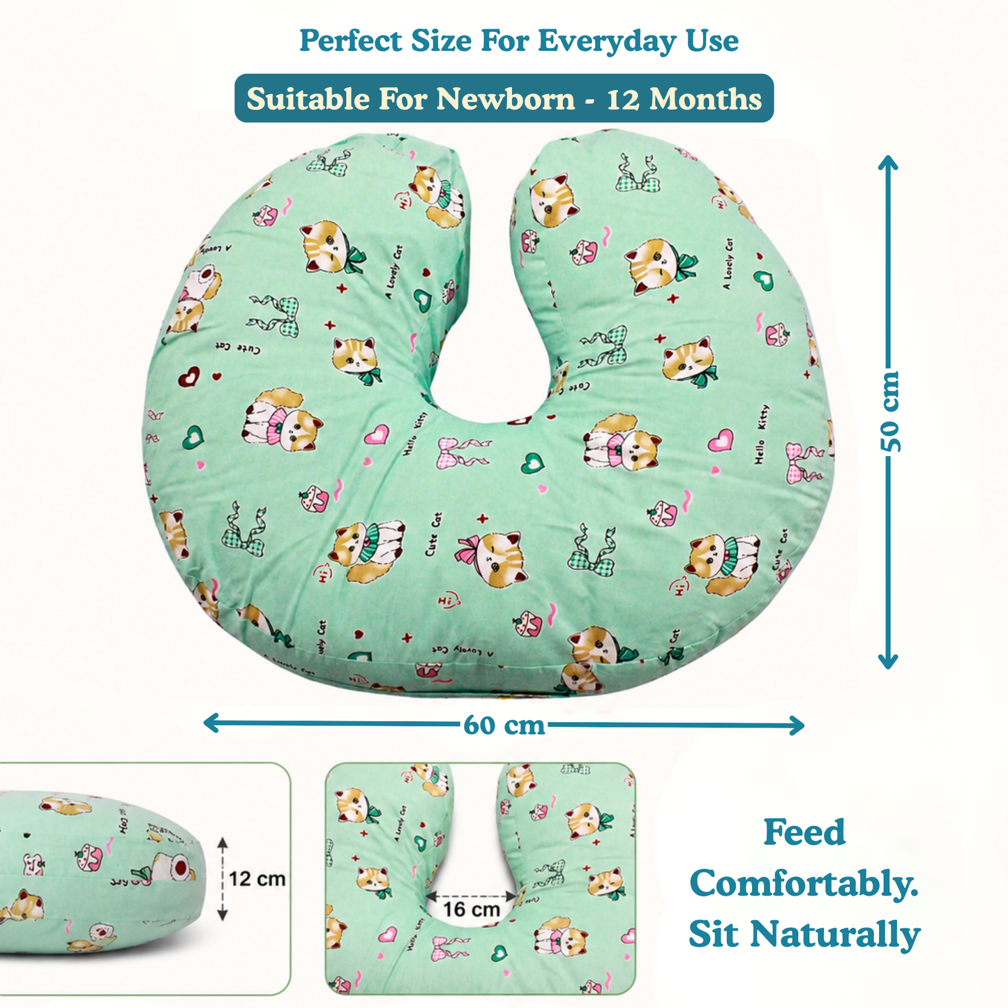 Kitty Bloom Premium Cotton Nursing Pillow for Newborn Baby | Breastfeeding & Feeding Support Cushion | 0–12 Months