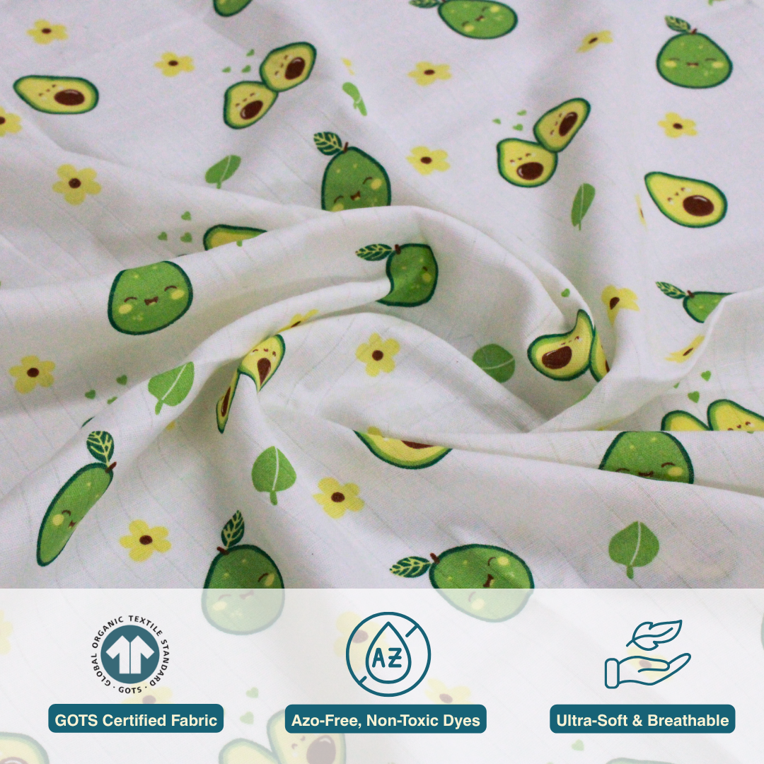 Happy Avocado 100% Organic Muslin Baby Bath Towel (100 × 70 cm)