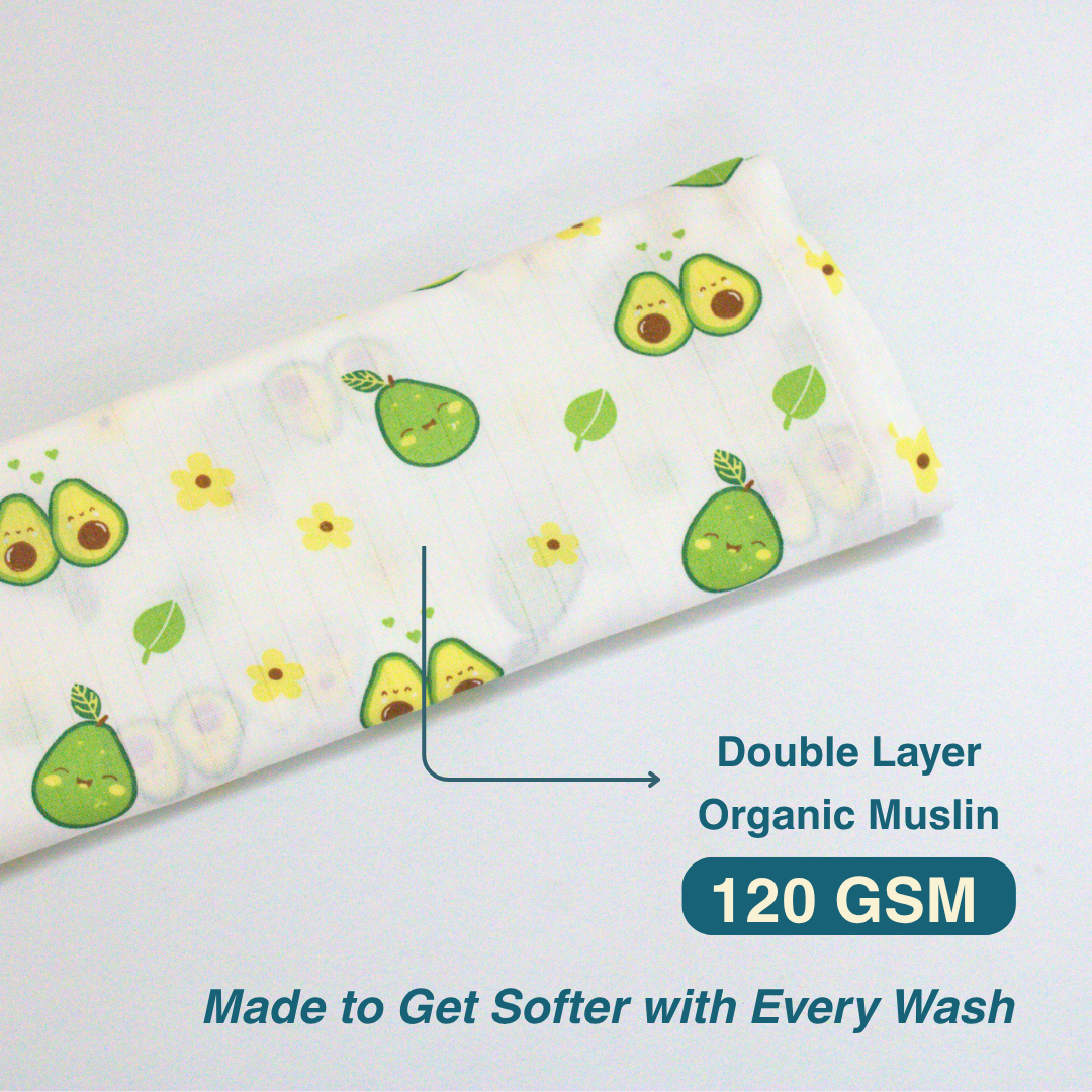 Happy Avocado 100% Organic Muslin Baby Bath Towel (100 × 70 cm)