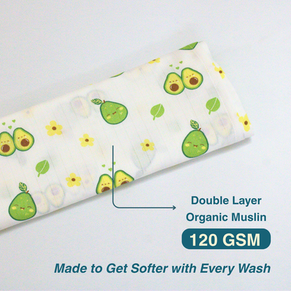 Happy Avocado 100% Organic Muslin Baby Bath Towel (100 × 70 cm)