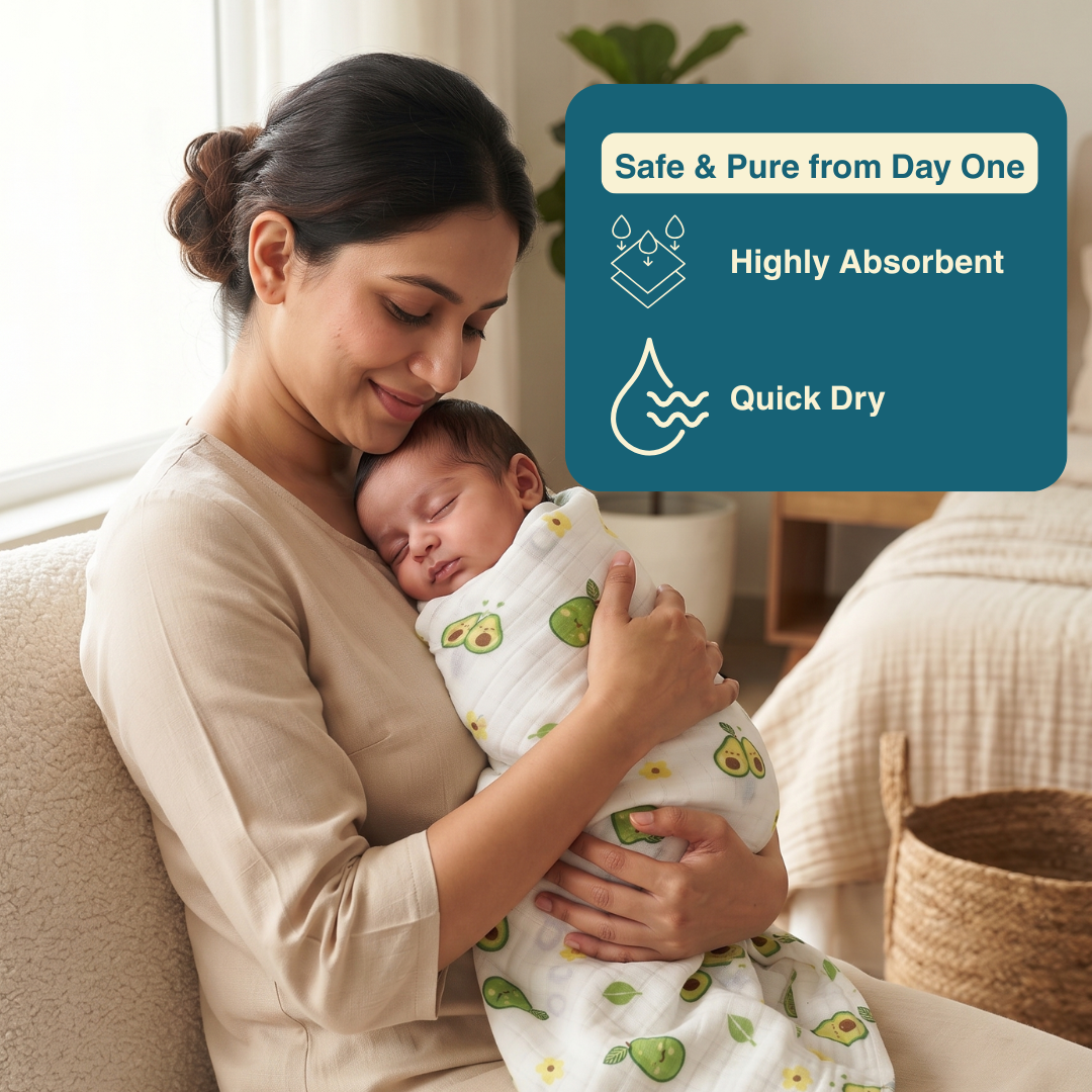 Happy Avocado 100% Organic Muslin Baby Bath Towel (100 × 70 cm)