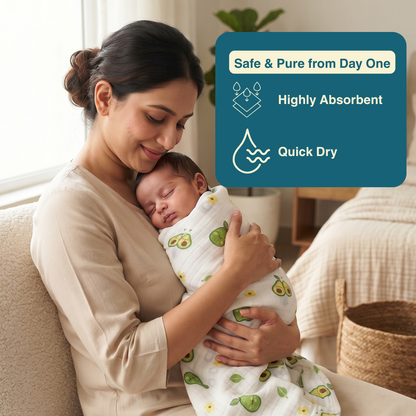 Happy Avocado 100% Organic Muslin Baby Bath Towel (100 × 70 cm)