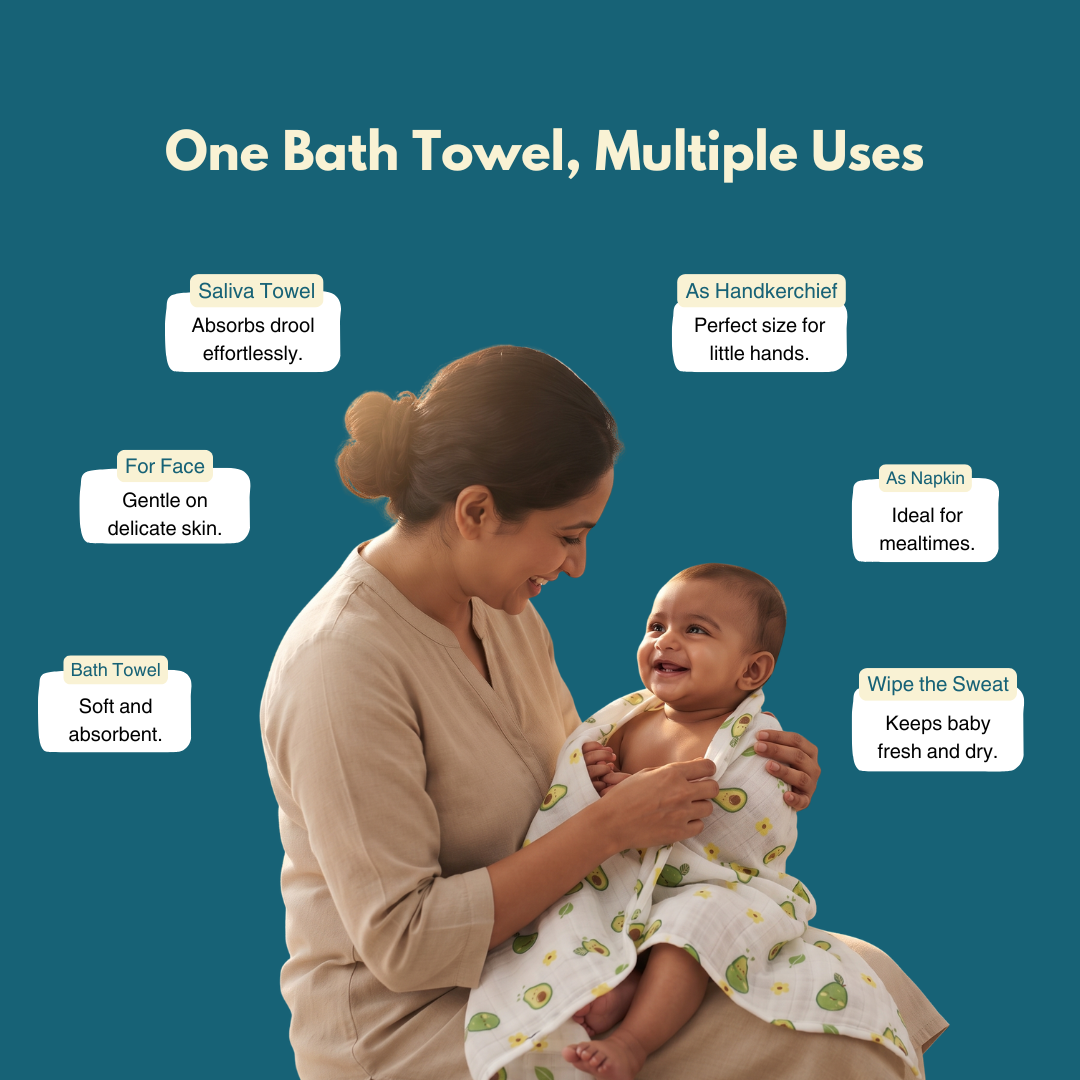 Happy Avocado 100% Organic Muslin Baby Bath Towel (100 × 70 cm)
