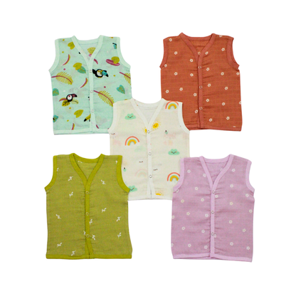 100% Cotton Muslin Button colour Jabla for Newborns & Infants | Pack of 5