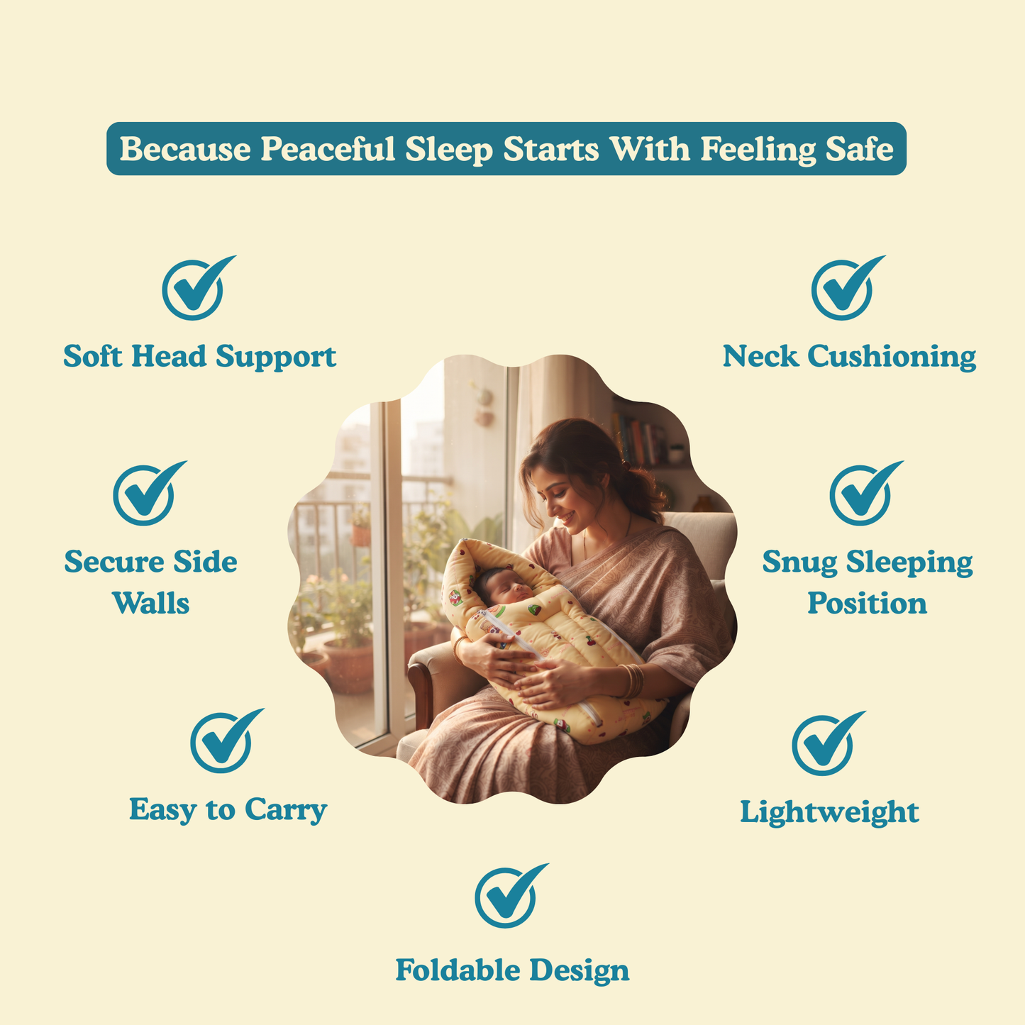 Tiny Teddy Premium Cotton Baby Carry Nest with Hood & Secure Zip (0–6 Months)