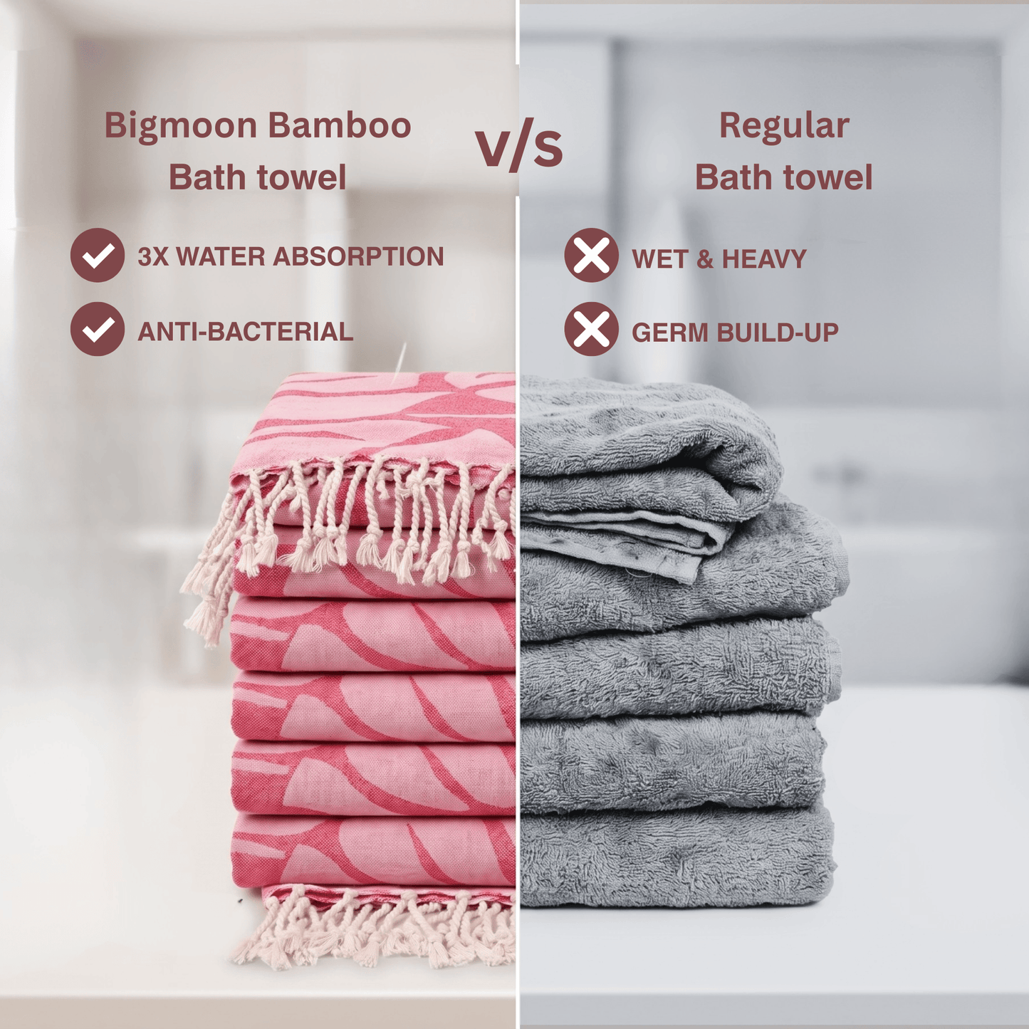 Pink Bamboo Bath Towel 190 x 95 cm - 380 GSM | Pack of 1