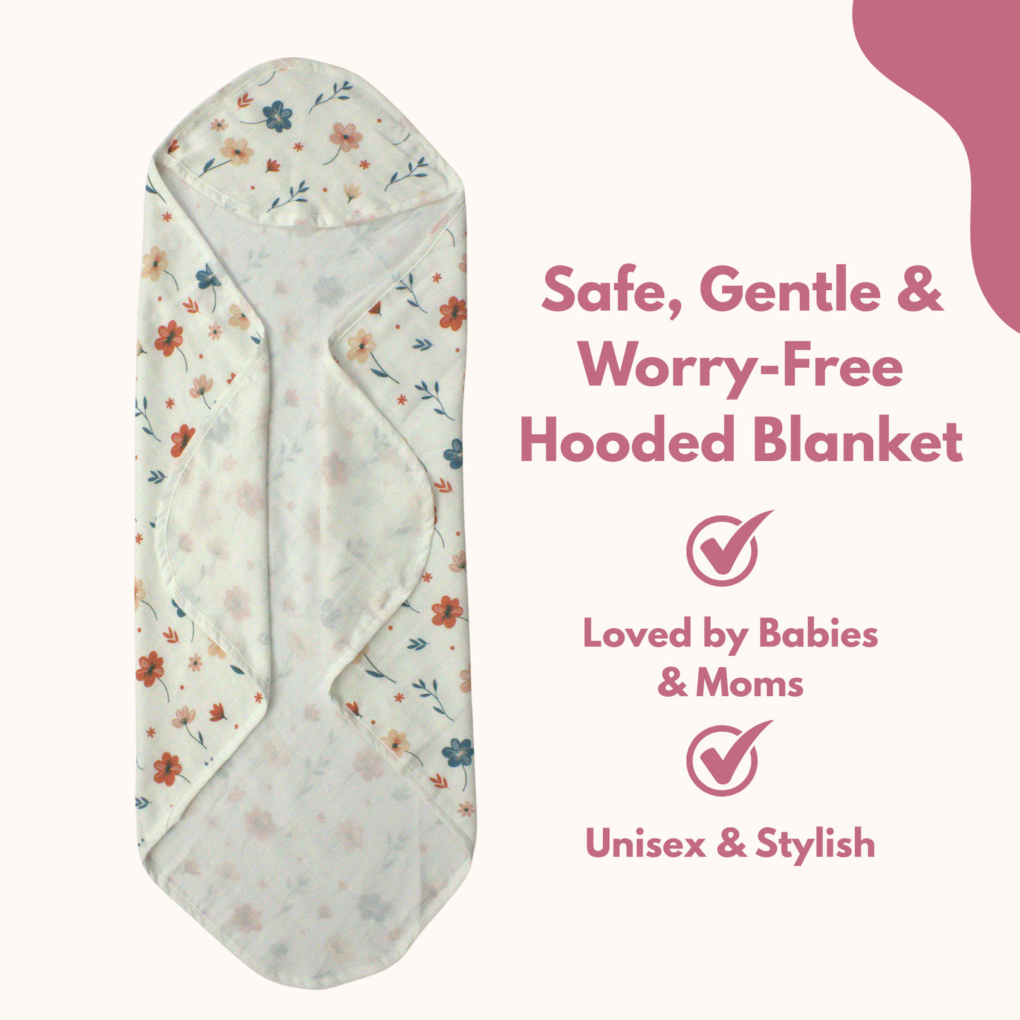 Muslin Hooded Blanket for Newborn Baby (floral print, 75 x 75 cm, pack of 1)