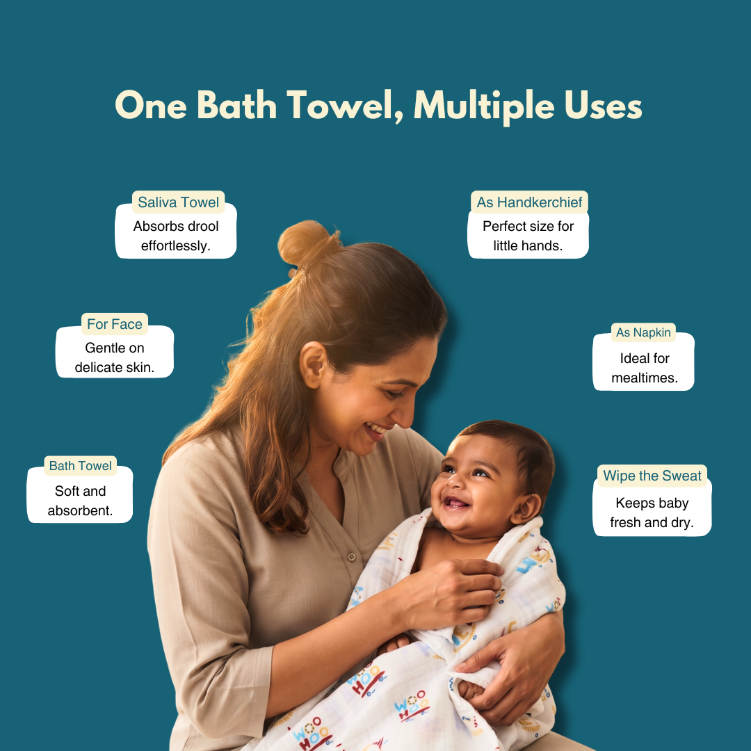 Woo Hoo 100% Organic Muslin Baby Bath Towel (100 × 70 cm)
