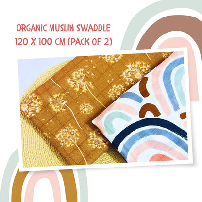 100% Cotton Muslin Cloth for Baby Towel/Swaddle Pack of 2, 120 * 100 cm(49 * 39) inches