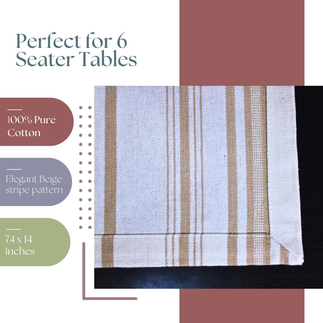 Pure Cotton Fused Stripe Table Runner for 6-Seater Table (74x14 Inch)