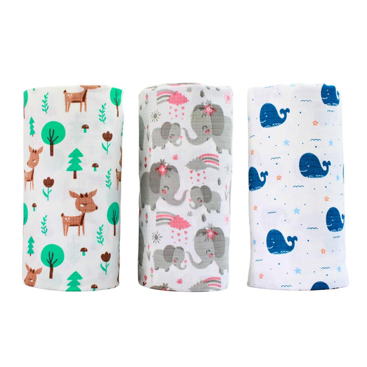 Muslin swaddle pack of 3, 100 x 100 cm