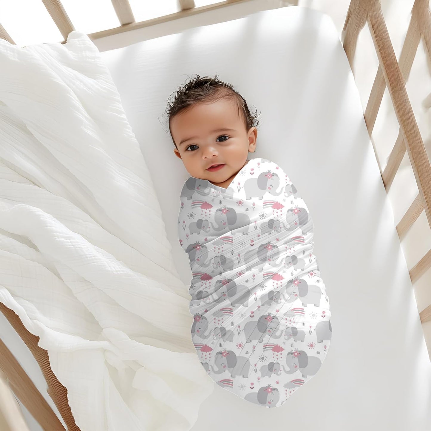 Deer & elephant Printed Organic Muslin Swaddle Pack of 2, 100 x 100 cm