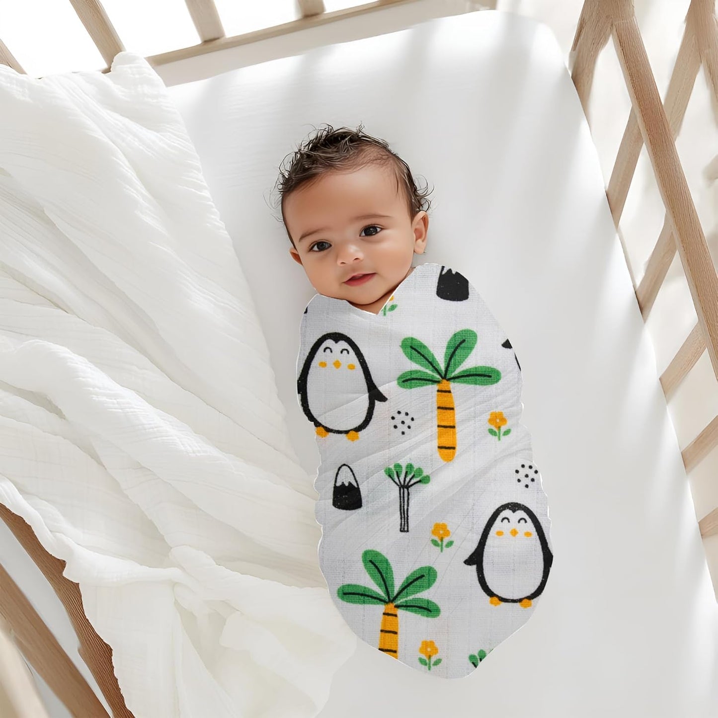 Penquin & Butterfly Printed Organic Muslin Swaddle Pack of 2, 100x100 cm