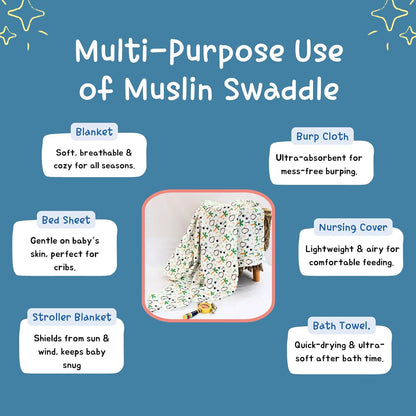 Penquin & Butterfly Printed Organic Muslin Swaddle Pack of 2, 100x100 cm