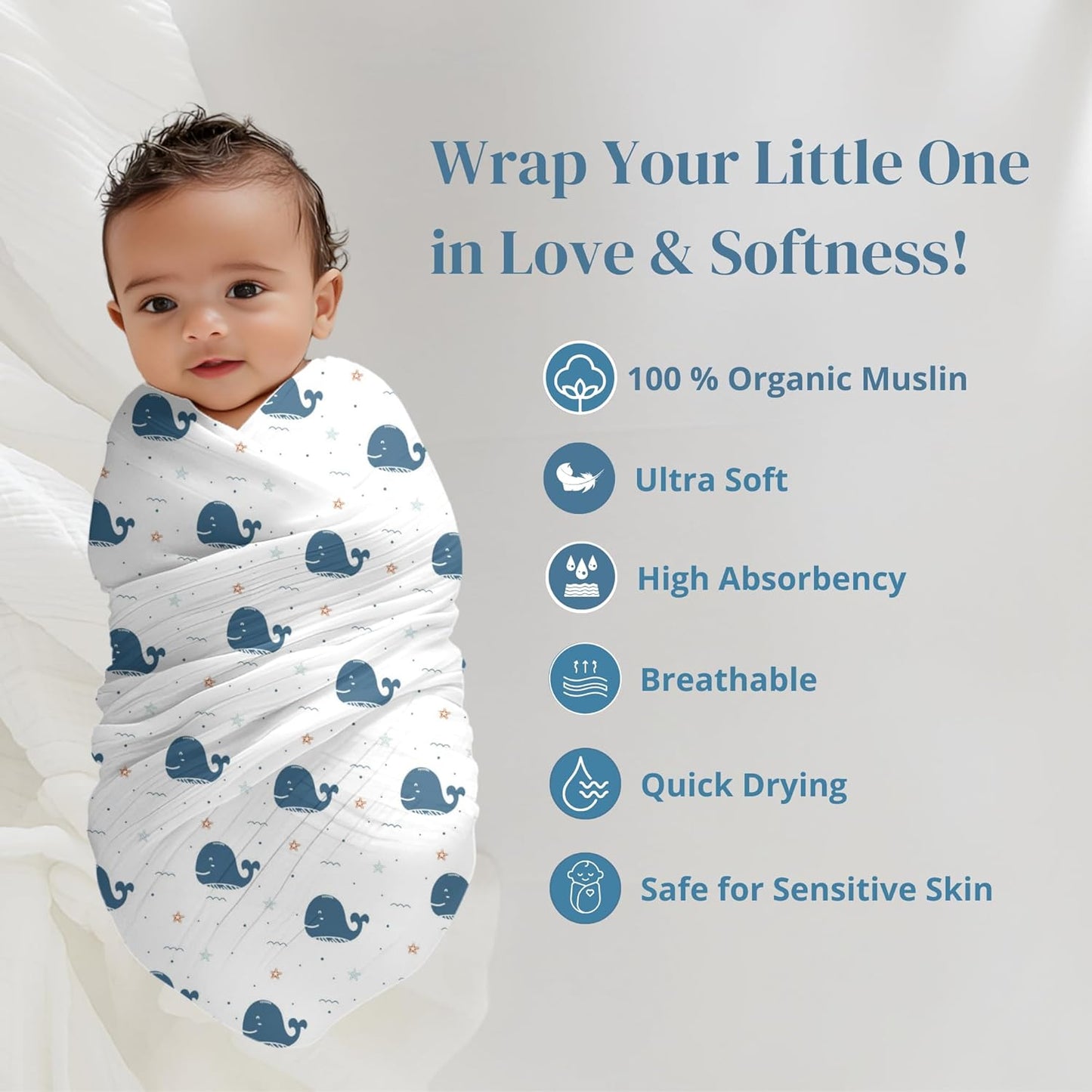Muslin swaddle pack of 3, 100 x 100 cm