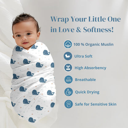 Muslin swaddle pack of 3, 100 x 100 cm