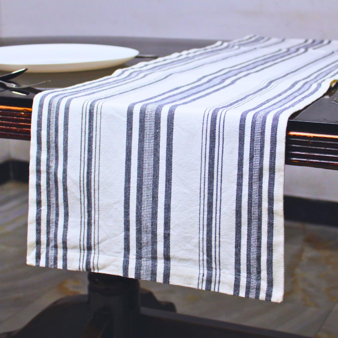 Pure Cotton Fused Stripe Table Runner for 6-Seater Table (74x14 Inch)