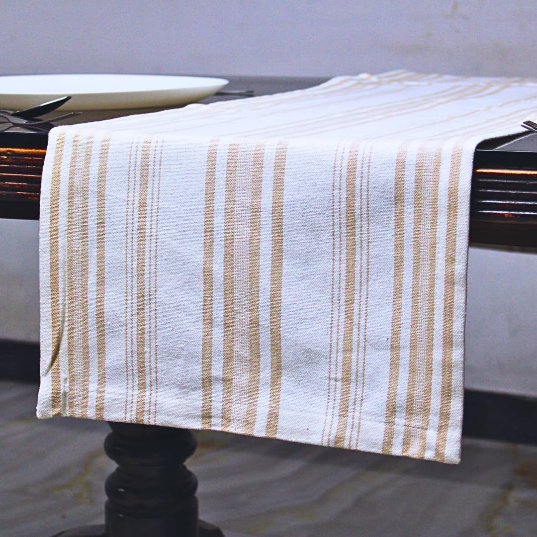 Pure Cotton Fused Stripe Table Runner for 6-Seater Table (74x14 Inch)