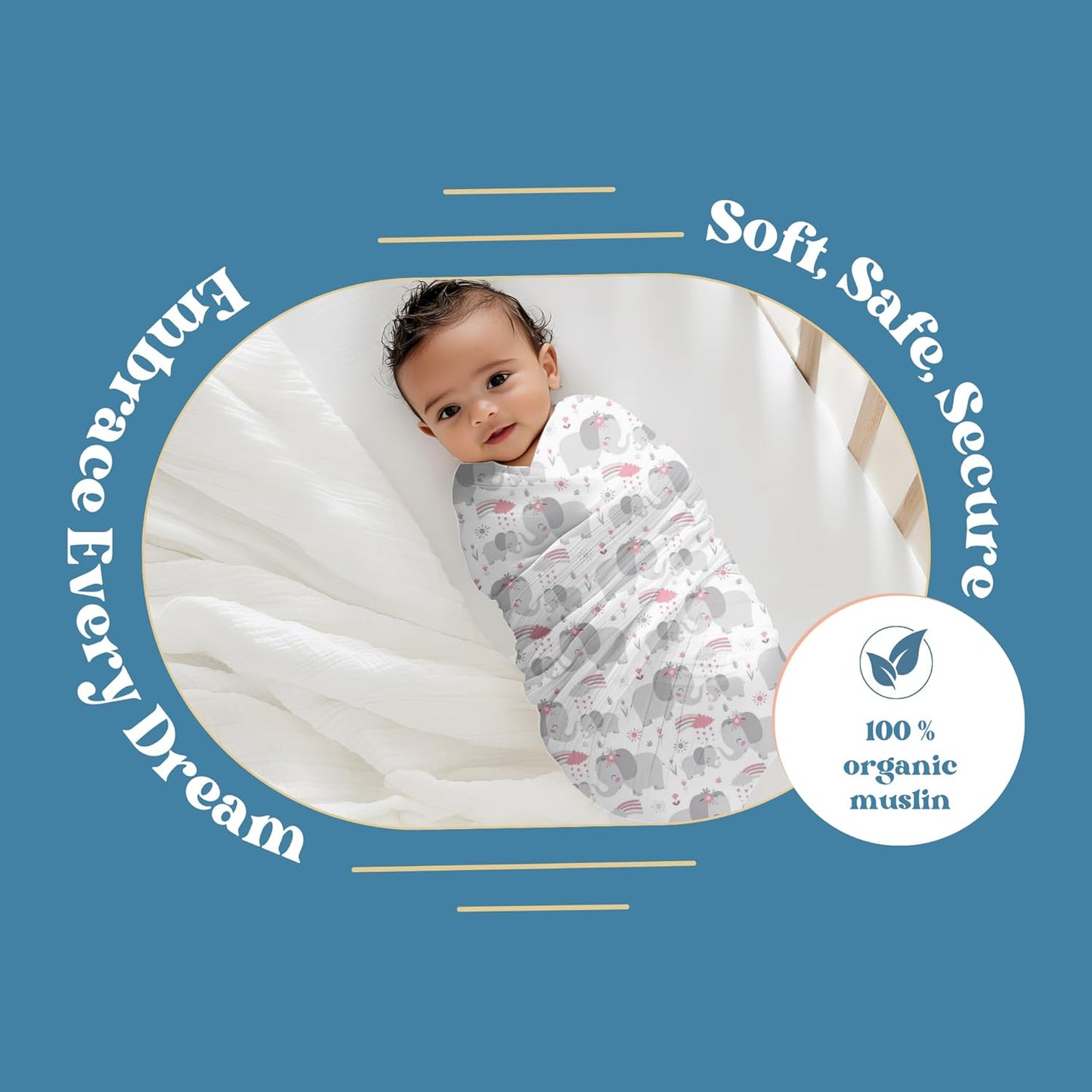 Muslin swaddle pack of 3, 100 x 100 cm