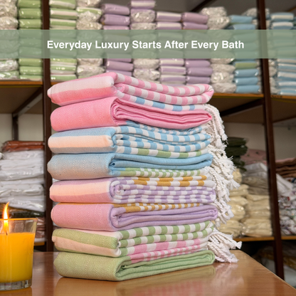 Premium Cotton Bath Towel 150 x 75 cm | Pack of 1 (Green with Pink Striped Border)
