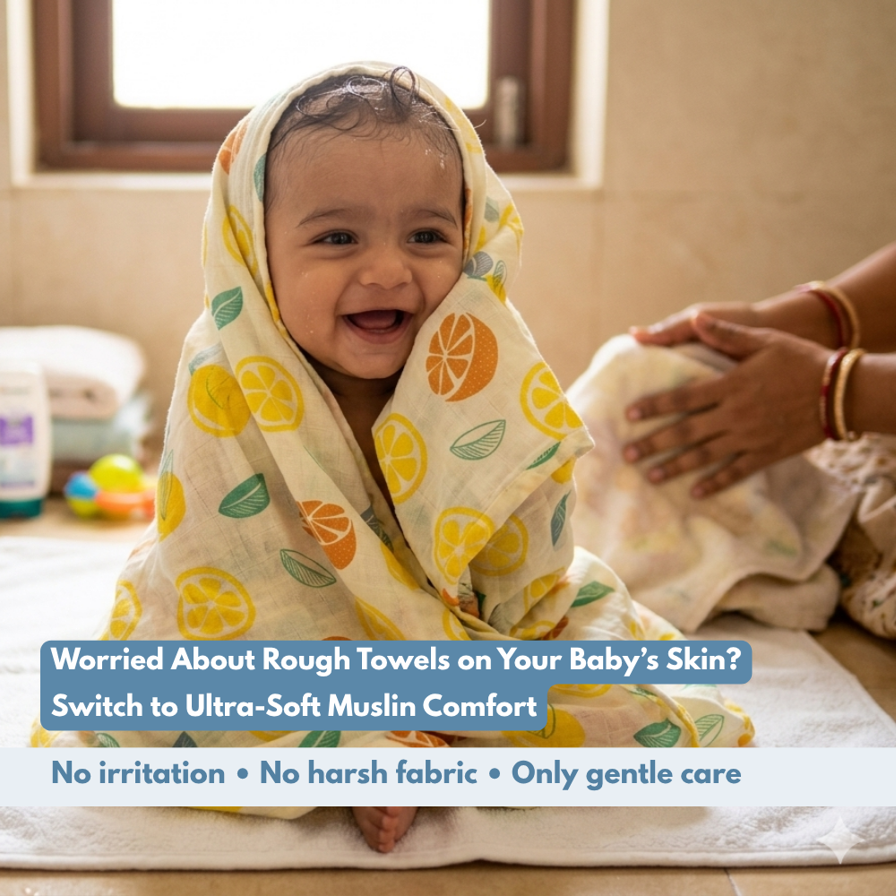 Citrus Sunshine Baby Muslin Towel Set (120 x 100 cm) + 2 Free Wipes (10x10 inch)