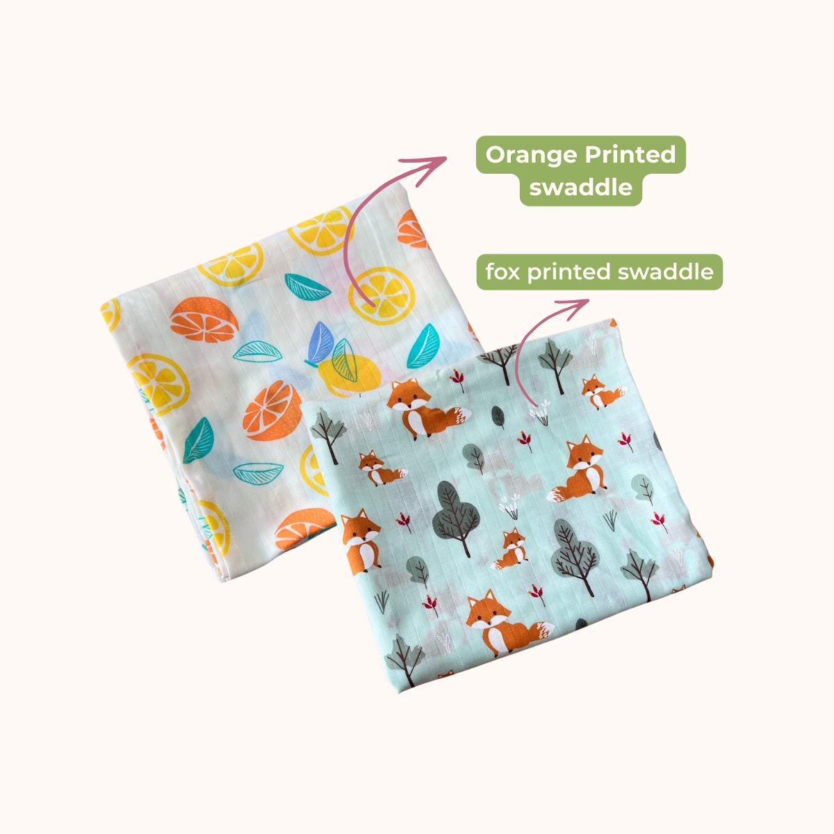 Orange & fox 100% GOTS Certified | Double Layer Muslin Swaddle (75 x 75 cm, Pack of 2)