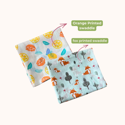 Orange & fox 100% GOTS Certified | Double Layer Muslin Swaddle (75 x 75 cm, Pack of 2)