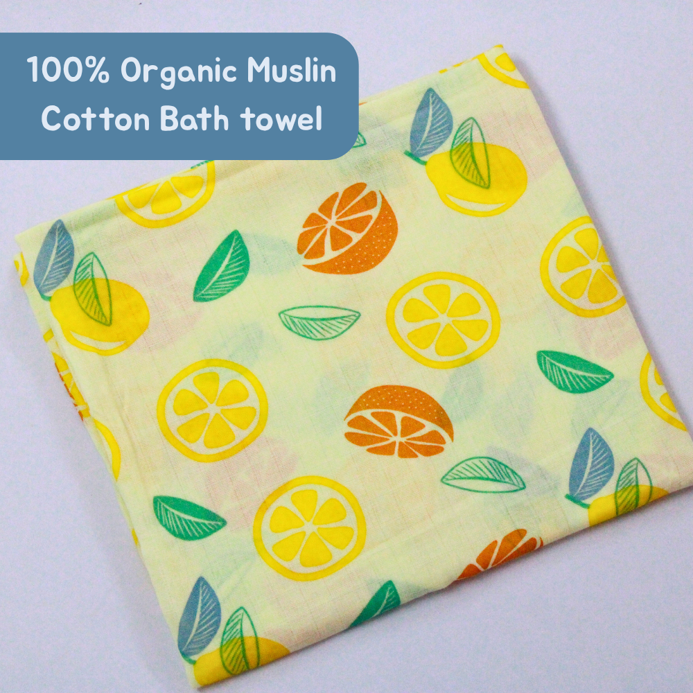 Citrus Sunshine Baby Muslin Towel Set (120 x 100 cm) + 2 Free Wipes (10x10 inch)