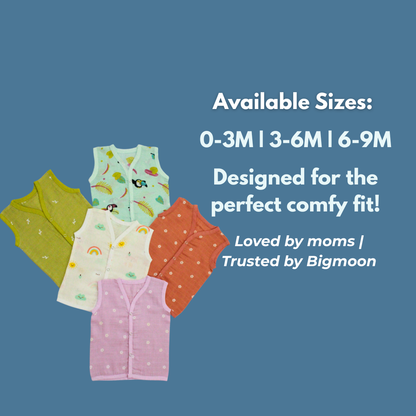 100% Cotton Muslin Button colour Jabla for Newborns & Infants | Pack of 5