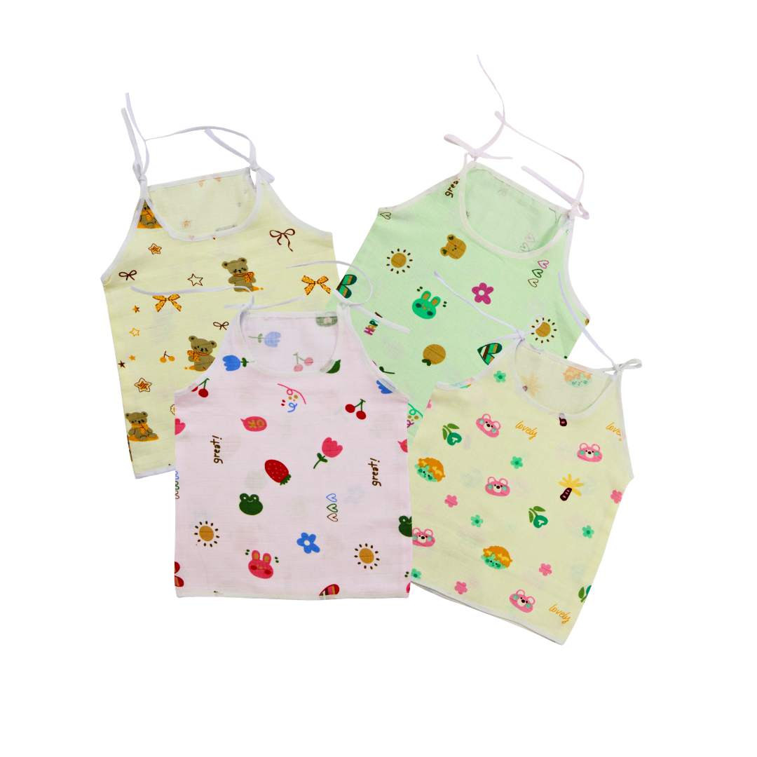 100% Cotton Muslin Button Knot Jabla for Newborns & Infants | Pack of 4