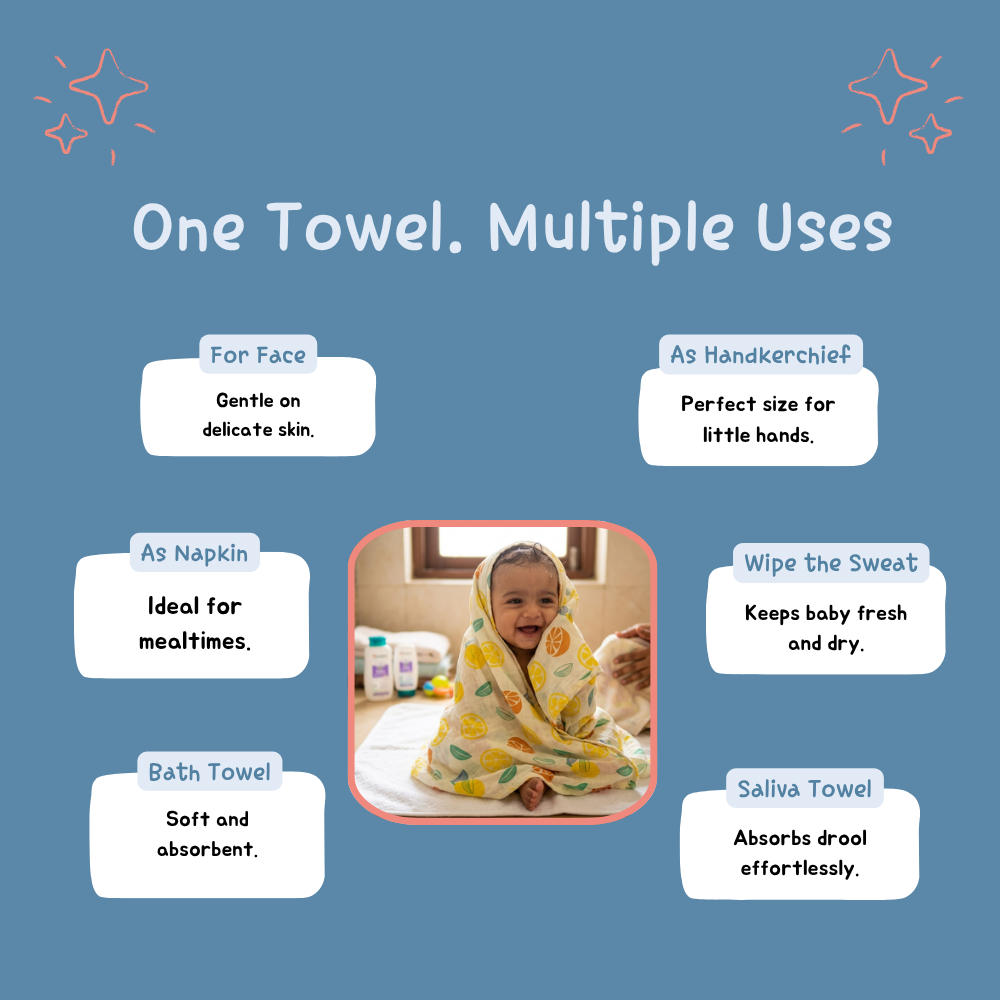 Citrus Sunshine Baby Muslin Towel Set (120 x 100 cm) + 2 Free Wipes (10x10 inch)