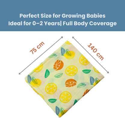 Citrus Sunshine Baby Muslin Towel Set (120 x 100 cm) + 2 Free Wipes (10x10 inch)