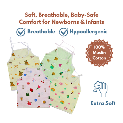100% Cotton Muslin Button Knot Jabla for Newborns & Infants | Pack of 4